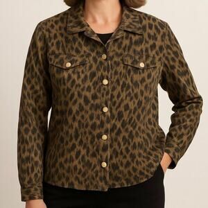 LAURA ASHLEY Tan Brown Cheetah Animal Print Button Down Blazer Jacket Large